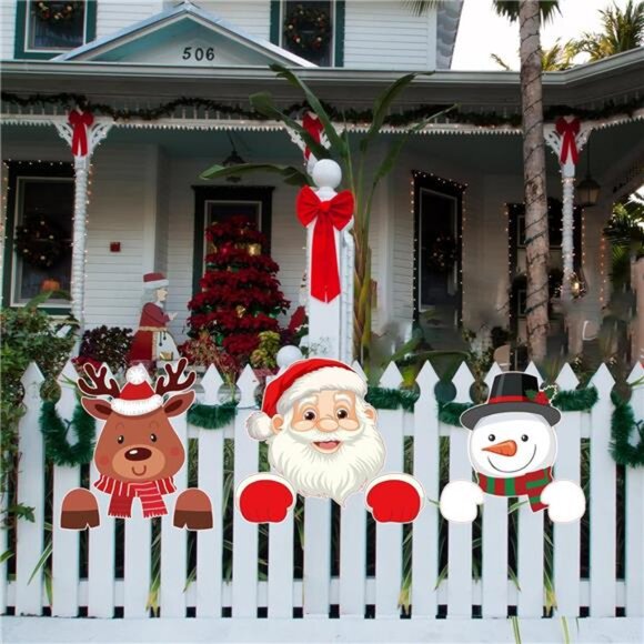 3 Pcs Christmas Fence Peeker Decoration Santa Snowman Elk...
